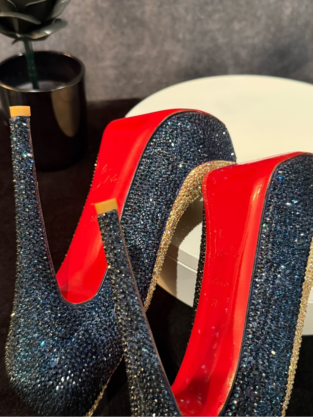 Christian Louboutin Blue and Gold Crystal (Rhinestone) Platform Pumps - Picture 9 of 12